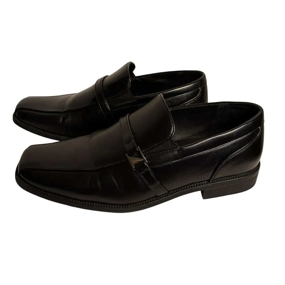 Men’s Perry Ellis Portfolio Black Faux Leather Dress Shoes W/ Square Toe. Size 6